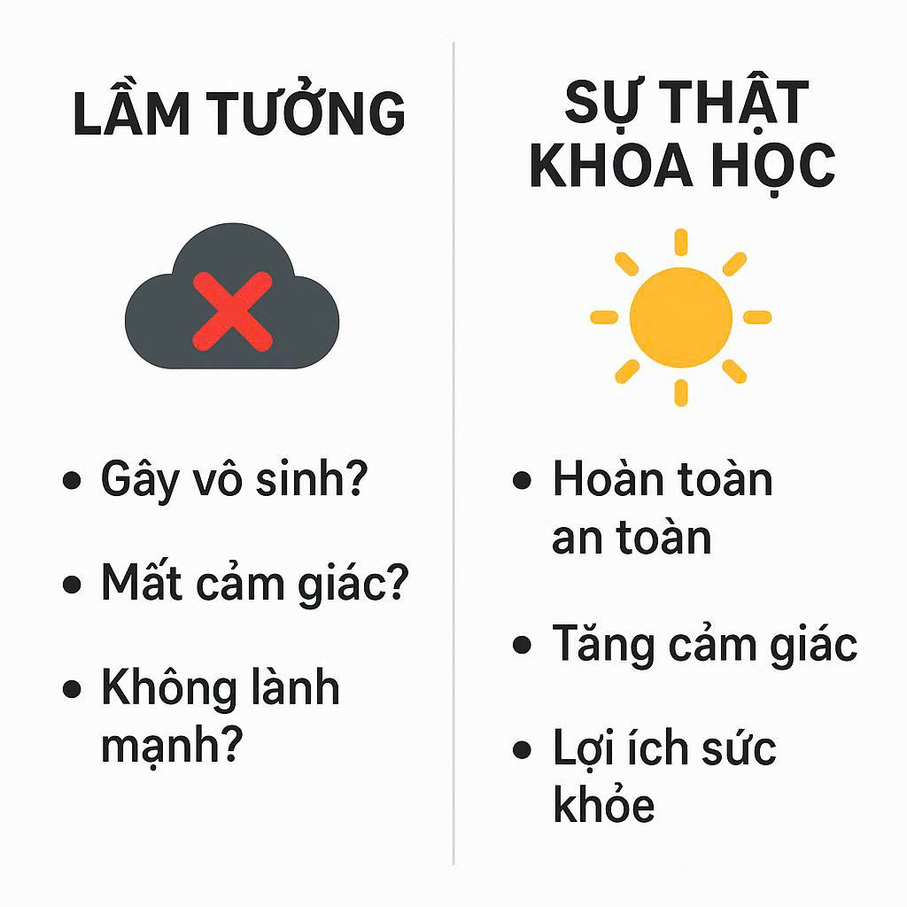 Infographic so sánh các lầm tưởng và sự thật khoa học về hành vi tự sướng ở nữ giới.
